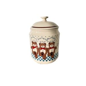 VTG Large B&D Canisters Cookie Jar 3 Dance Bears Chef Hat Japan Ceramic with Lid